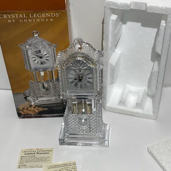 Crystal Legends By Godinger Clear Crown Grandfather Shelf Clock OS - Picture 4 of 10